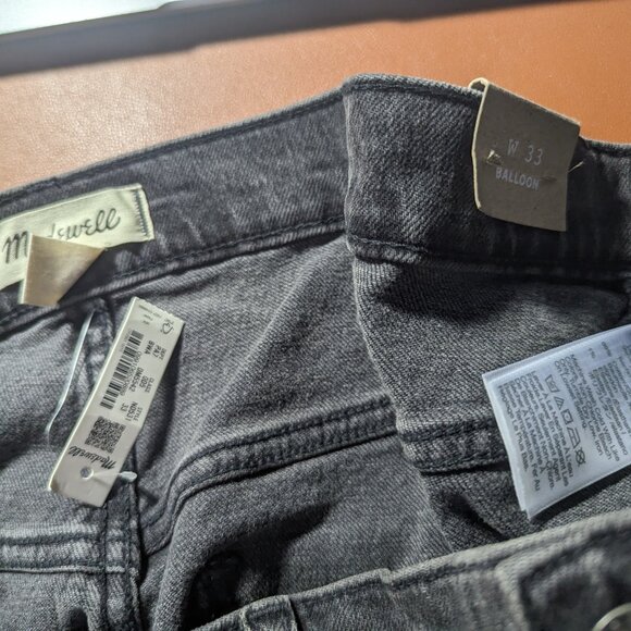 NWT MADEWELL Balloon Jeans Womens 33 Gray Black Denim Cropped High Rise Relaxed - Picture 3 of 4